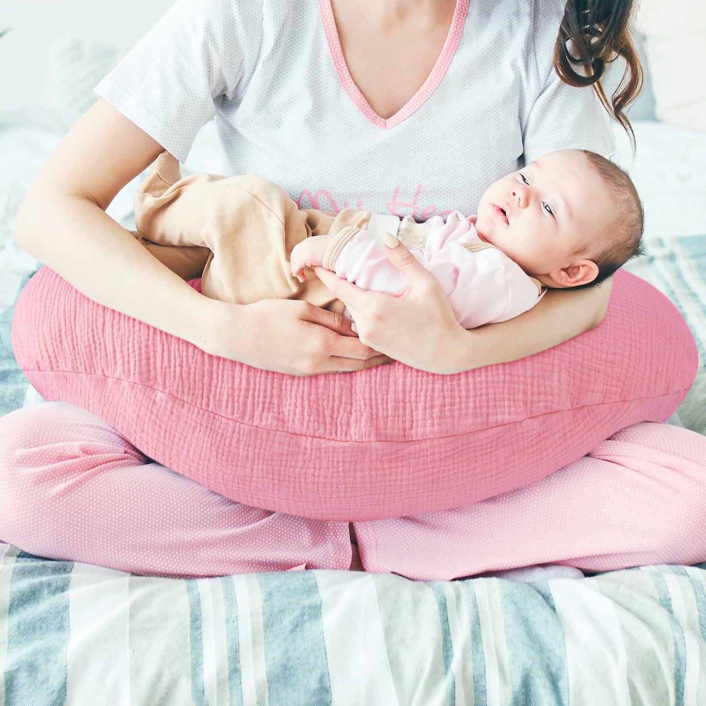 Pro Goleem Muslin Nursing Pillow Cover, 100% Cotton Soft Breathable Feeding Pillow Slipcover For Breastfeeding Moms, Fits Standa