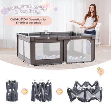Xilingol 72 ' X 59 ' Foldable Playpen, Potable Baby Play Yard With Carry Bag, Baby Gate Playpen With Anti-Slip Suckers & Zippe
