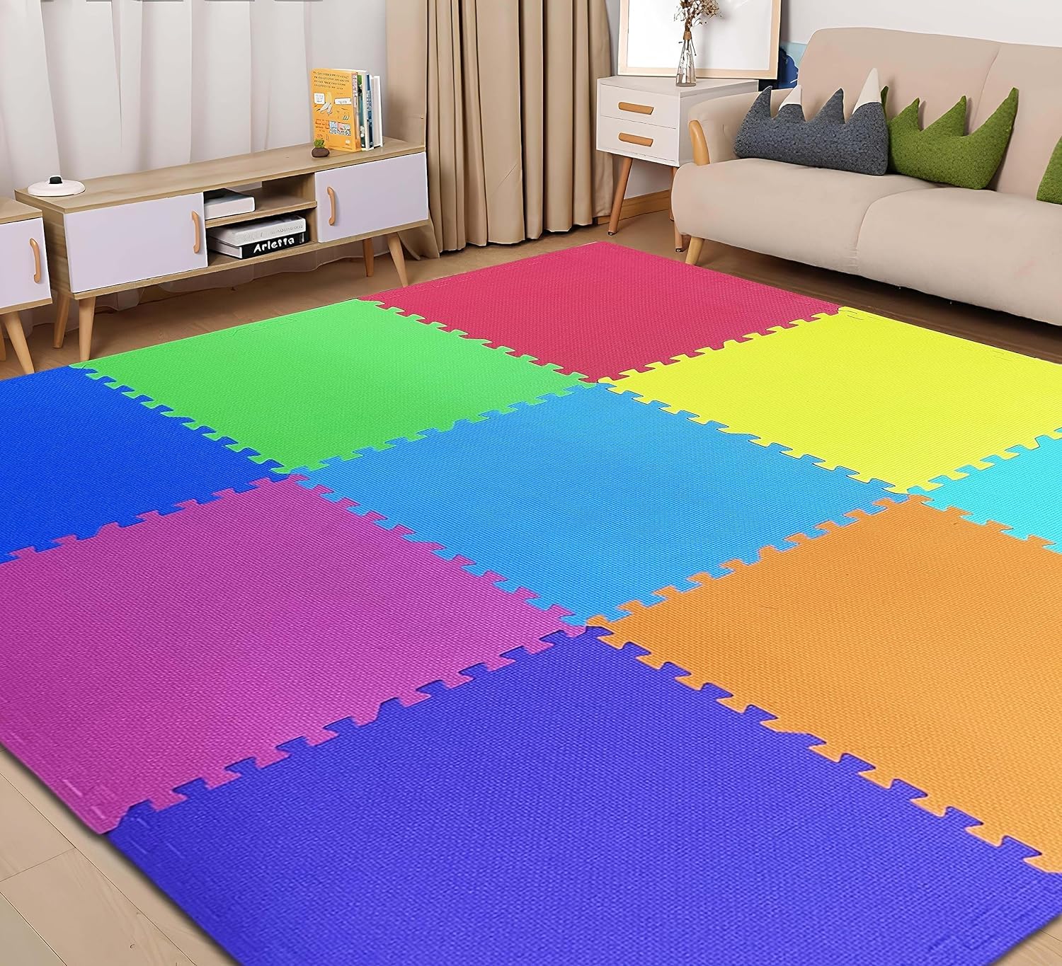 Easy Home Multicolor Diamond Play Mat For Kids, Baby Interlocking Playmat For Crawling And Playing  Protective Interlocking Flo