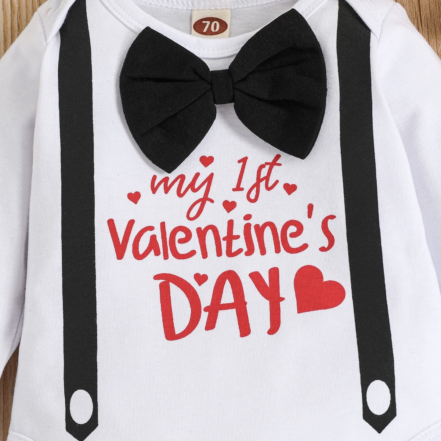 Odimame 6-9 Months My 1St Valentines Baby Boy Outfits 9-12 Months Infant Romper Clothes Pants Set Cute Hat Black 90Cm