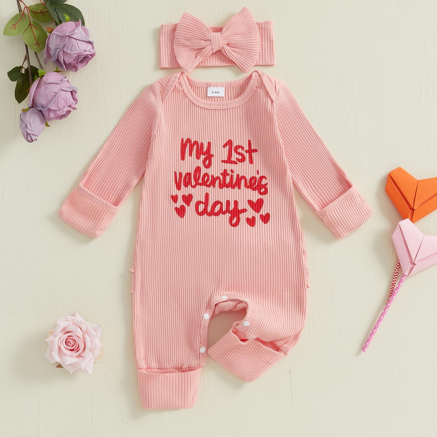 Citgeett My First Valentines Day Baby Girl Outfit Long Sleeve Romper Jumpsuit Winter Fall Newborn Girl Outfits Clothes (Pink, 3-