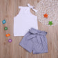 Toddler Baby Girl Sleeveless White Tank Top Shirts+Gray Stripe Shorts Pant With Bow Belt+Headband Summer Clothes Set 1-6T (White