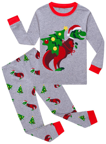 Kikizye Christmas Grey Dinosaur Baby Boys Long Sleeve Pajamas 100% Cotton Sleepwears Infant Size 18-24 Monthes