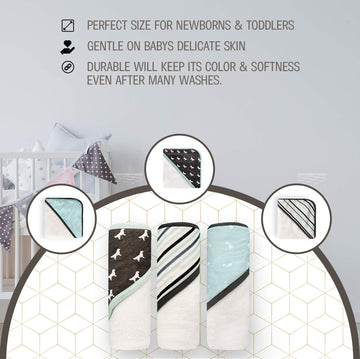Modern Baby 3 Pack Hooded Baby Towels Set For Newborn & Infant Boys & Girls Baby Bath Towels