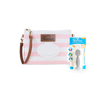 Bumco Diaper Clutch Bag And Mini Cream Spatula - Baby Travel Essentials, Small Bag With Wipes Dispenser, Bpa-Free Butt Spatula,