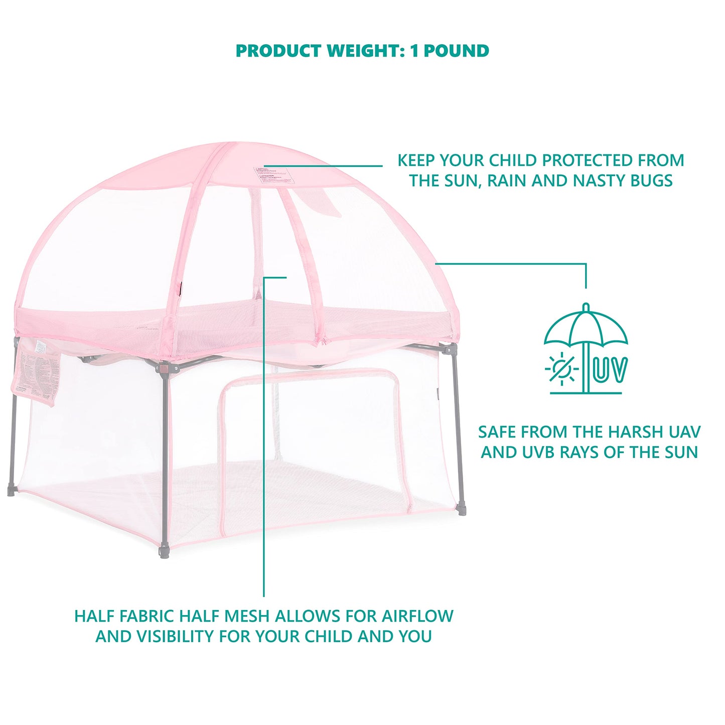 Dream On Me Canopy For Ziggy Playpen Pink/Instant Shade/Attaches Easily/Half Mesh Half Fabric Design/Complete Airflow & Visibili