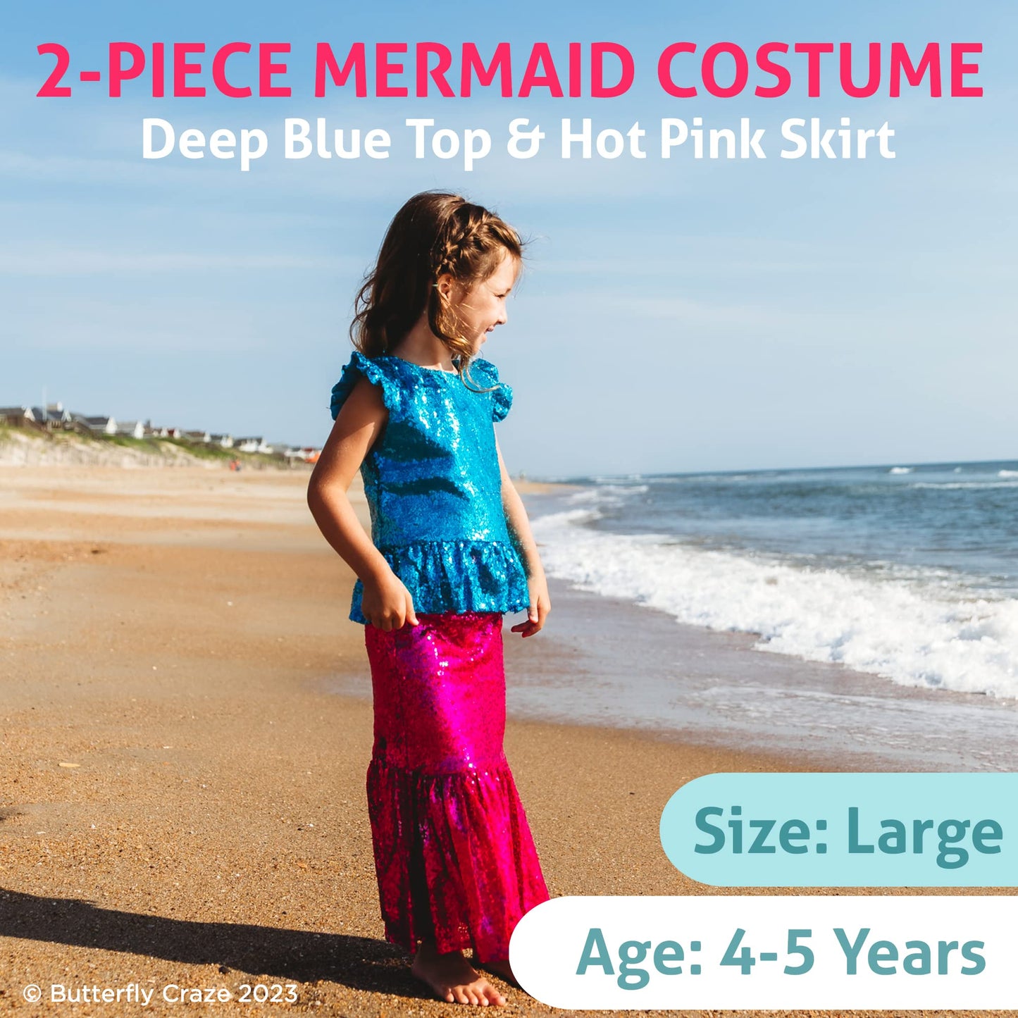 Butterfly Craze Little Girl'S Mermaid Costume, Top/Dress With Skirt - Perfect For Birthday Parties, Halloween, School Fairs Or P