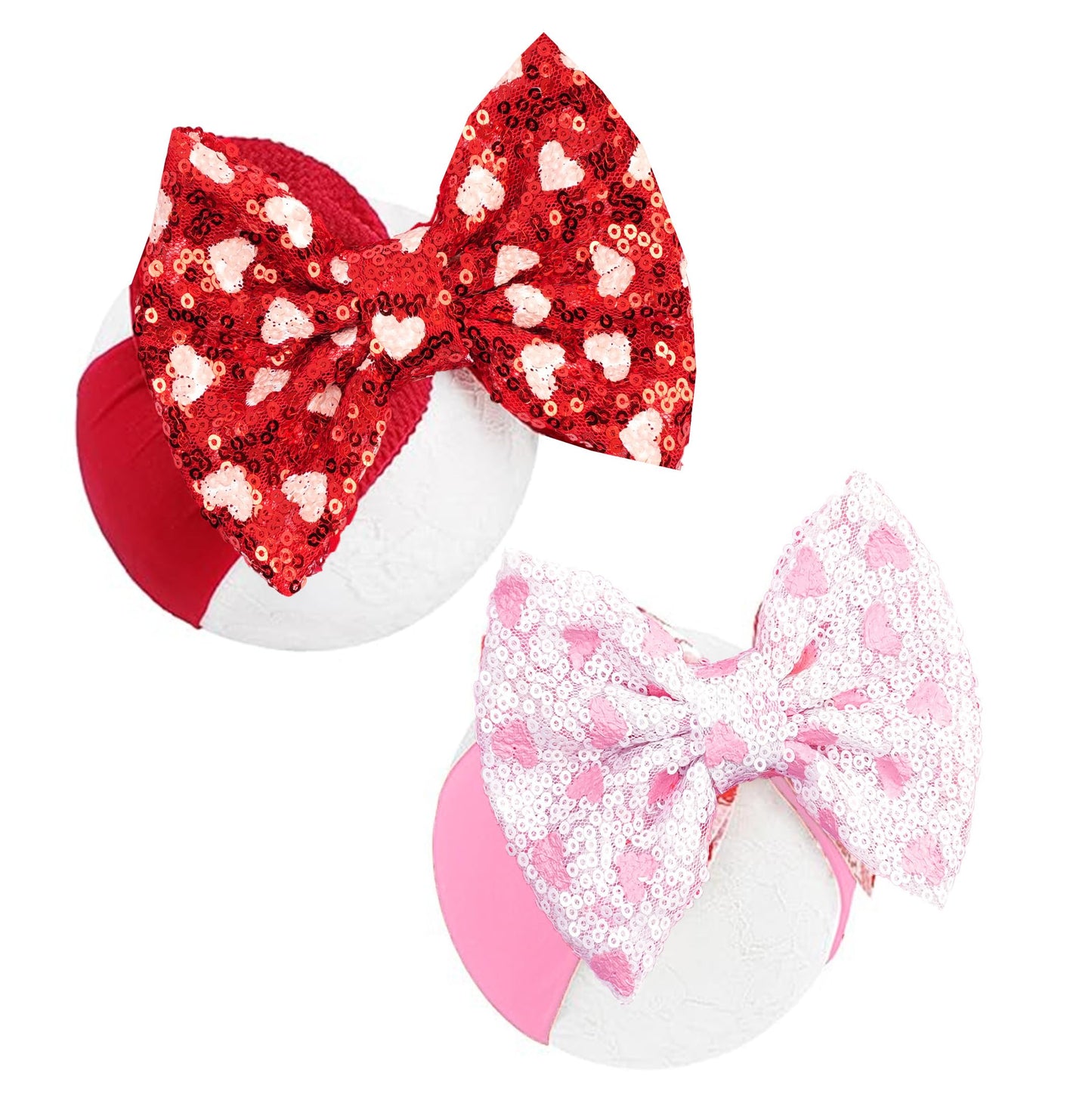 Red Pink Heart Baby Bow Headbands Sequin Bows Glitter Hair Bow For Girts Toddler Red Pink Baby Headband Bows 6-24 Months.(Fd104)