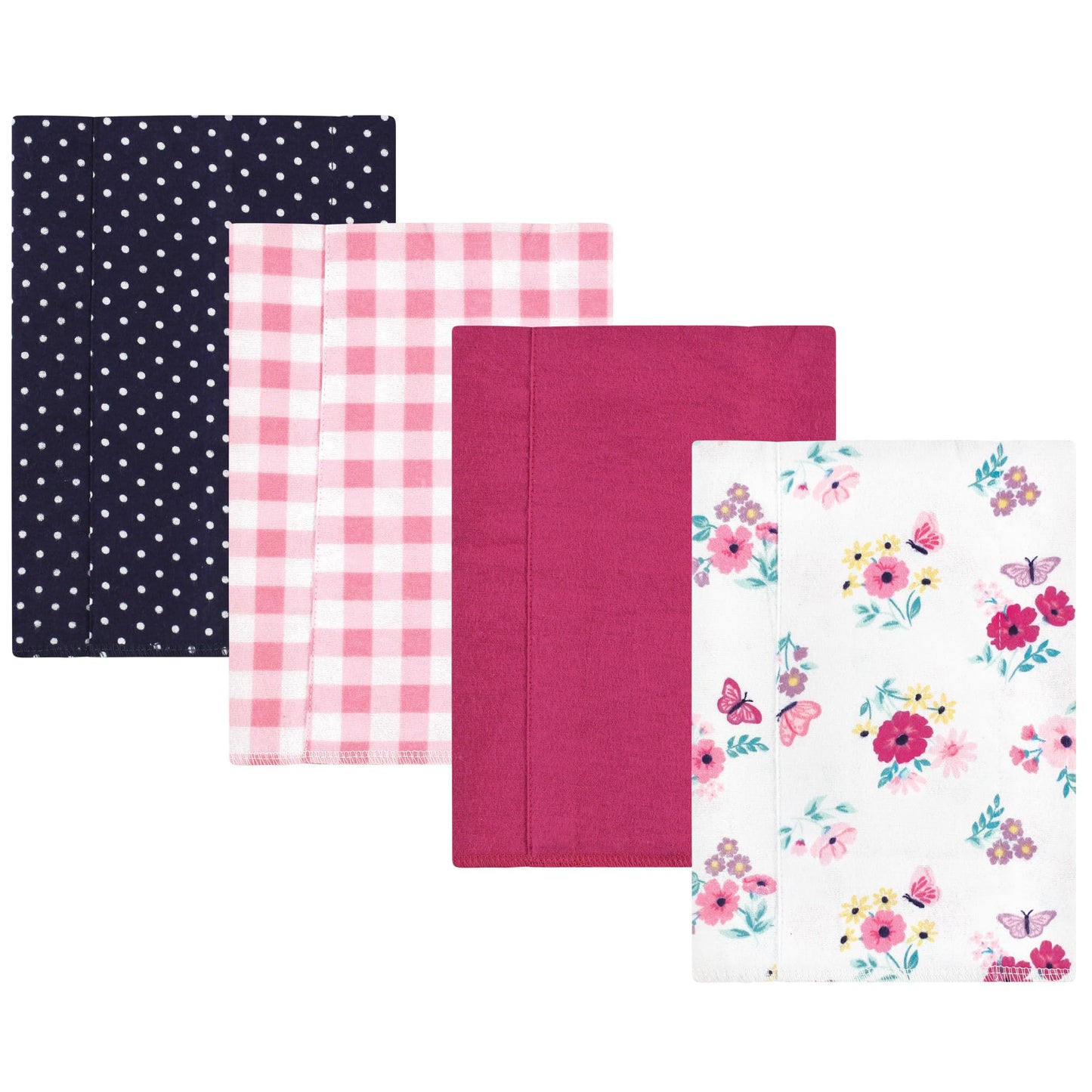 Hudson Baby Unisex Baby Cotton Flannel Burp Cloths, Butterfly Floral 4-Pack, One Size