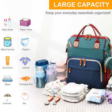 Diaper Bag With Changing Station, Waterproof 3 In 1 Baby Diaper Backpack With Foldable Changing Pad, Large Travel Back Pack For