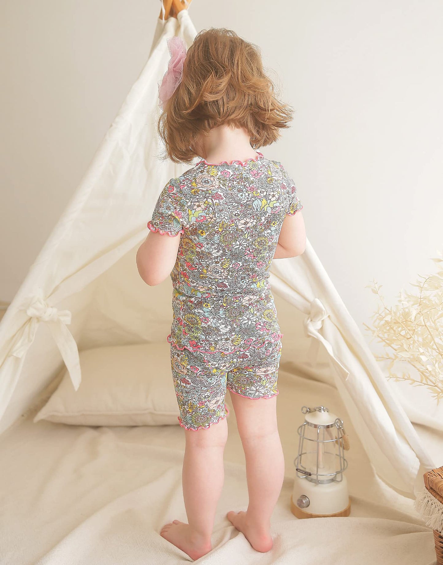 Vaenait Baby Short Sleeve Summer Sleepwear Pajamas 2Pcs Set Shirring Floral-Short L