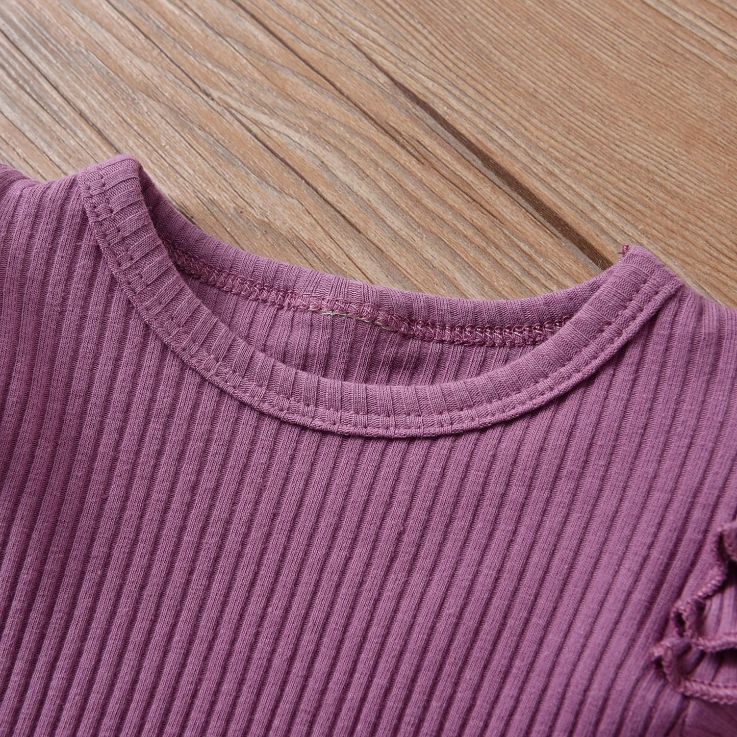 Kulcerry Newborn Infant Baby Girl Clothes Solid Color Ribbed Long Sleeve Romper Pants Headband Outfits Set (Purple,Newborn)