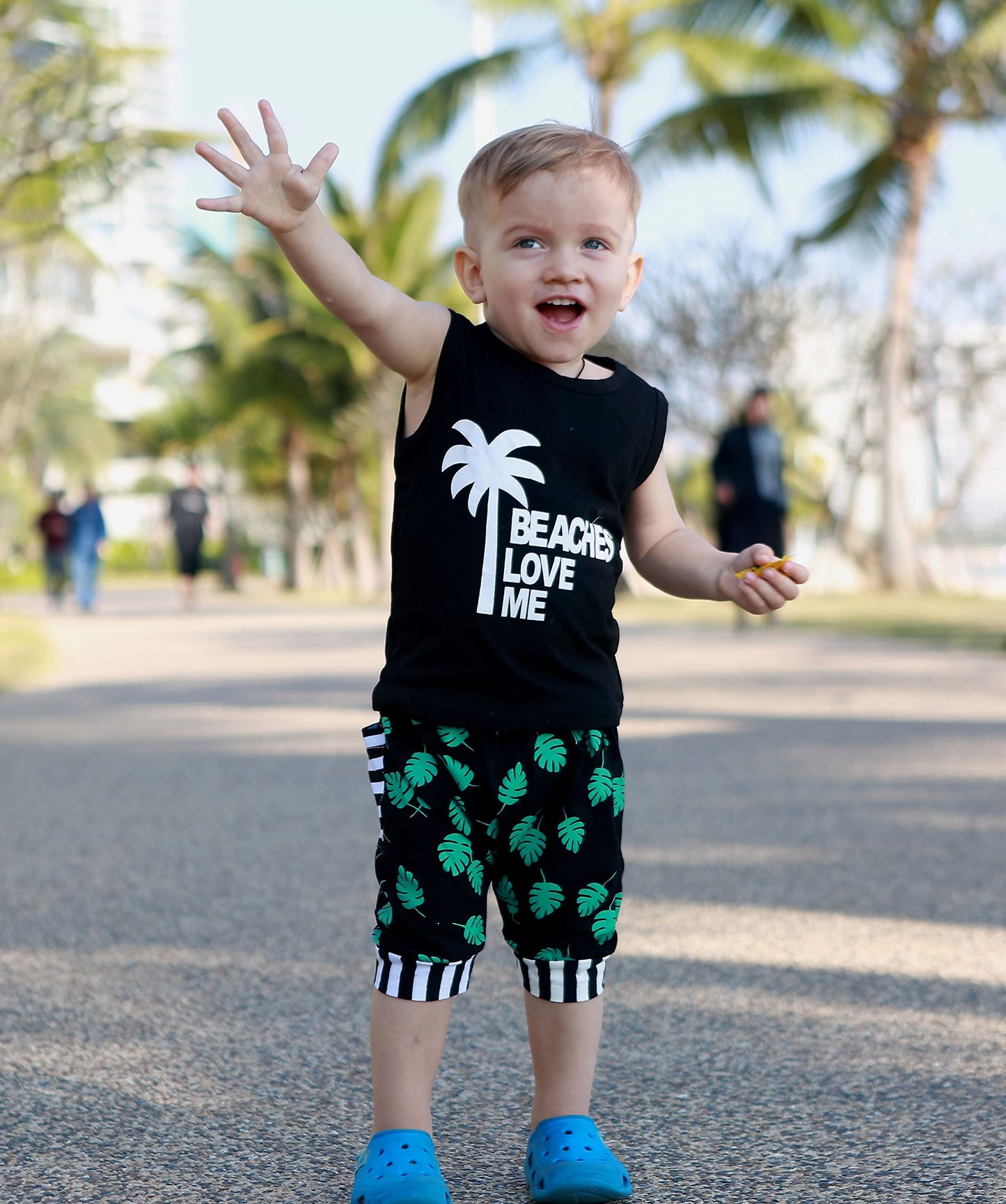 Younger Tree Toddler Baby Boy Summer Clothes Beaches Love Me Sleeveless Vest Tops+Shorts Kid Casual Outfits (Black, 18-24 Months