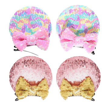 2 Pairs Sequin Ears Hair Clips, Mouse Ear Bows For Kids, Girls And Women - Glitter Princess Accessories For Birthday, Christmas