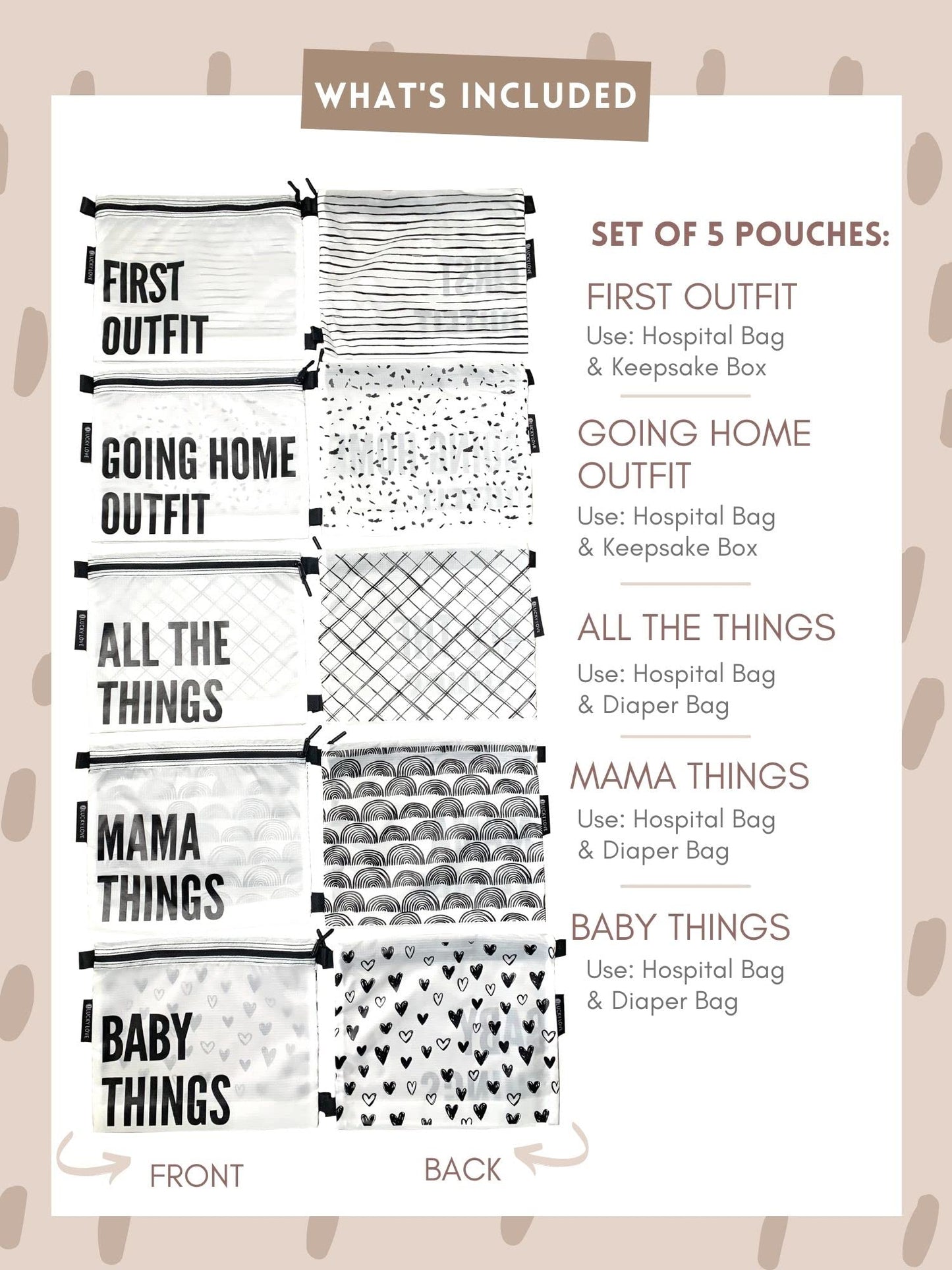 Lucky Love Hospital Bags For Labor And Delivery, Diaper Bag Organizing Pouches And Hospital Bag Essentials For Mom