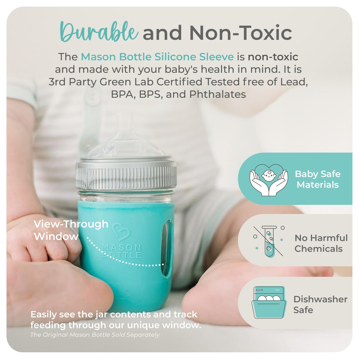 Mason Bottle 8Oz Silicone Sleeve (1-Pack) - Regular Mouth Sleeve - Non-Toxic, Dishwasher Safe For Extra Grip & Protection - Made