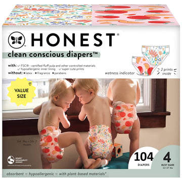 The Honest Company Clean Conscious Diapers | Plant-Based, Sustainable | Just Peachy + Flower Power | Super Club Box, Size 4 (22-