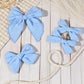 Deeka 4 Pcs Blue Cotton Linen Hair Bows 3 Styles 5' & 4' Handmade Hair Bow Set For Toddler Girls Alligator Hair Clips Knot Bow