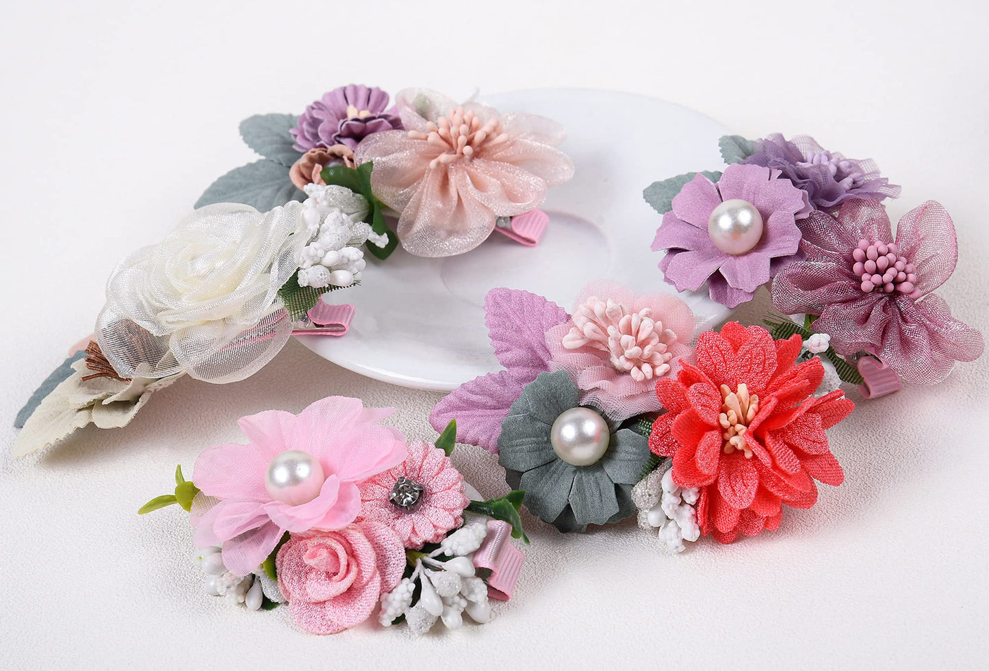 5 Inch Hair Bows For Girls Boutique Ribbon Artificial Floral Hair Bow Clips Hair Accessory For Girls 11Pcs