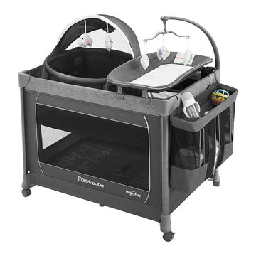 Pamo Babe 1-Second Setup 5-in-1 Playard for Babies - Heavy-Duty Steel Frame for Safe Sleep Space, Portable Crib with Zip Door & 