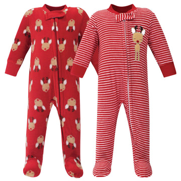 Hudson Baby Unisex Baby Fleece Sleep And Play, Red Reindeer, 0-3 Months Us