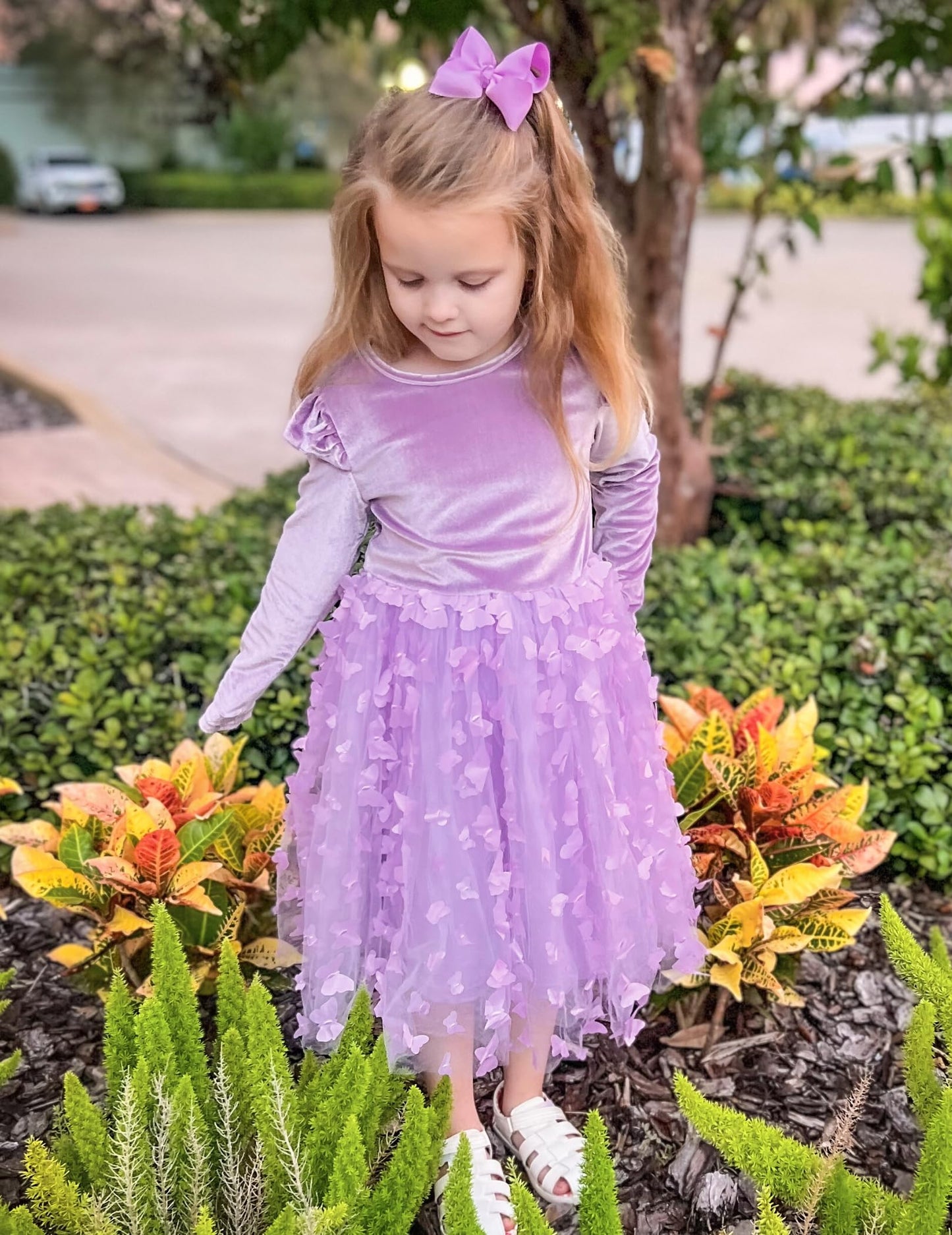 Arshiner Lavender Dress For Girls Velvet Tulle Tutu Long Sleeve Birthday Outfit Butterfly Size 7