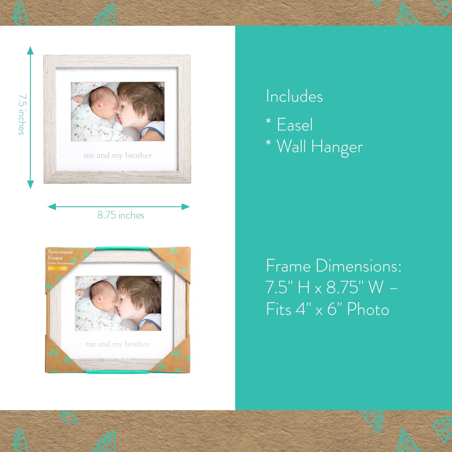 Kate & Milo Rustic Me & My Brother Frame, Sibling Keepsake, Ideal Little or Big Brother Gift, Gender Neutral Nursery Decor, Wood