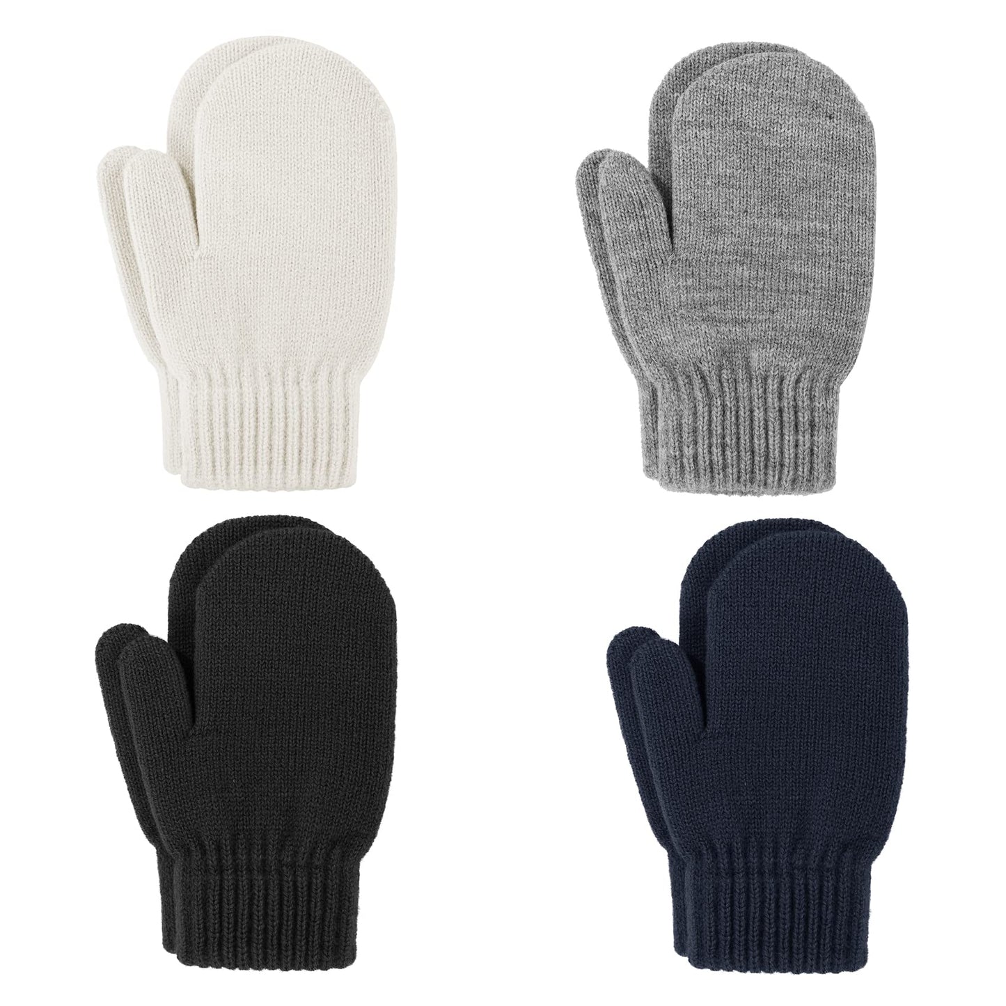 Durio Toddler Mittens Knit Mittens For Toddler Boys Girls Soft Kids Mittens Winter Crochet Toddler Kids Gloves Black & White & G