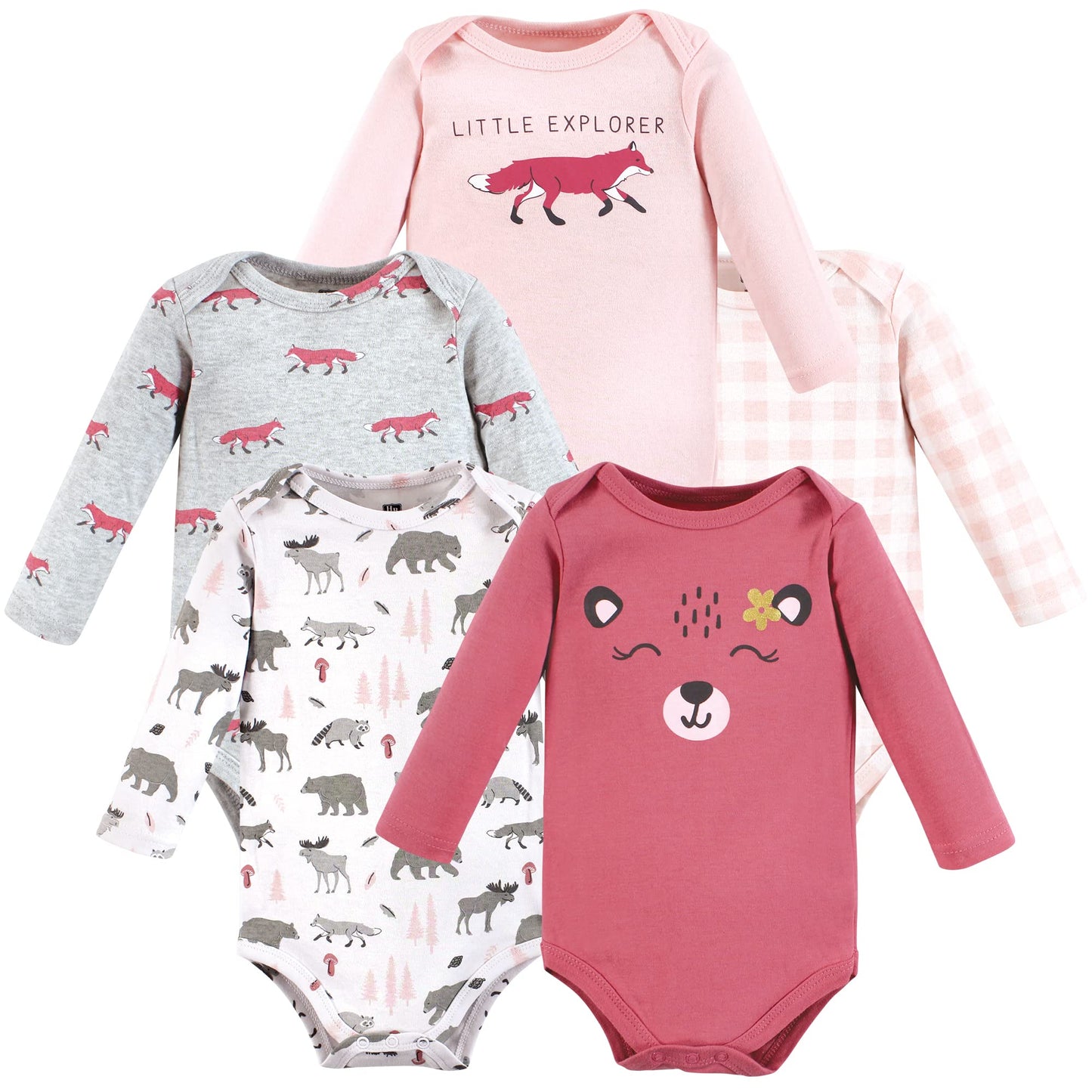 Hudson Baby Unisex Baby Cotton Long-Sleeve Bodysuits, Girl Woodland Animals, 3-6 Months