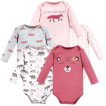 Hudson Baby Unisex Baby Cotton Long-Sleeve Bodysuits, Girl Woodland Animals, 3-6 Months