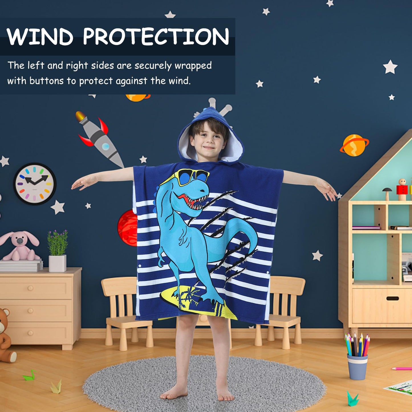 Mokani Kids Hooded Poncho Towels, Soft & Absorbent Microfiber Beach Towel, Swimming Pool Changing Robe Bathrobe Bath Towel