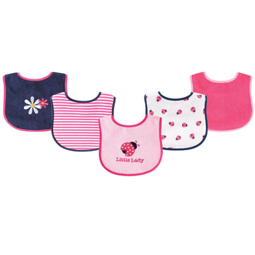 Luvable Friends Unisex Baby Cotton Terry Drooler Bibs With Peva Back, Ladybug 5-Pack, One Size