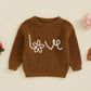 Nokpsedcb Baby Girl Cute Long Sleeve Heart Flowers Embroidery Oversized Sweater Toddler Valentine Outfit (Brown Love Flower, 12-