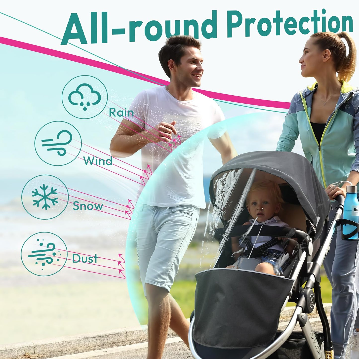 Performance Rain Shield, Rain Cover Fits For Uppababy Vista/Vista V2/Vista V3/Cruz/Cruz V2 Stroller, Protect From Wind/Rain/Snow