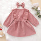 Karuedoo Kids Toddler Baby Girl Corduroy Ruffle Long Sleeve Dress Princess Party Dress Fall Winter Skirt Outfit (A-Pink, 2-3T)