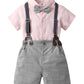 Baby Boys Gentleman Outfits Suits, Infant Short Shirt+Bib Pants+Bow Tie Overalls Clothes Set,3-6M