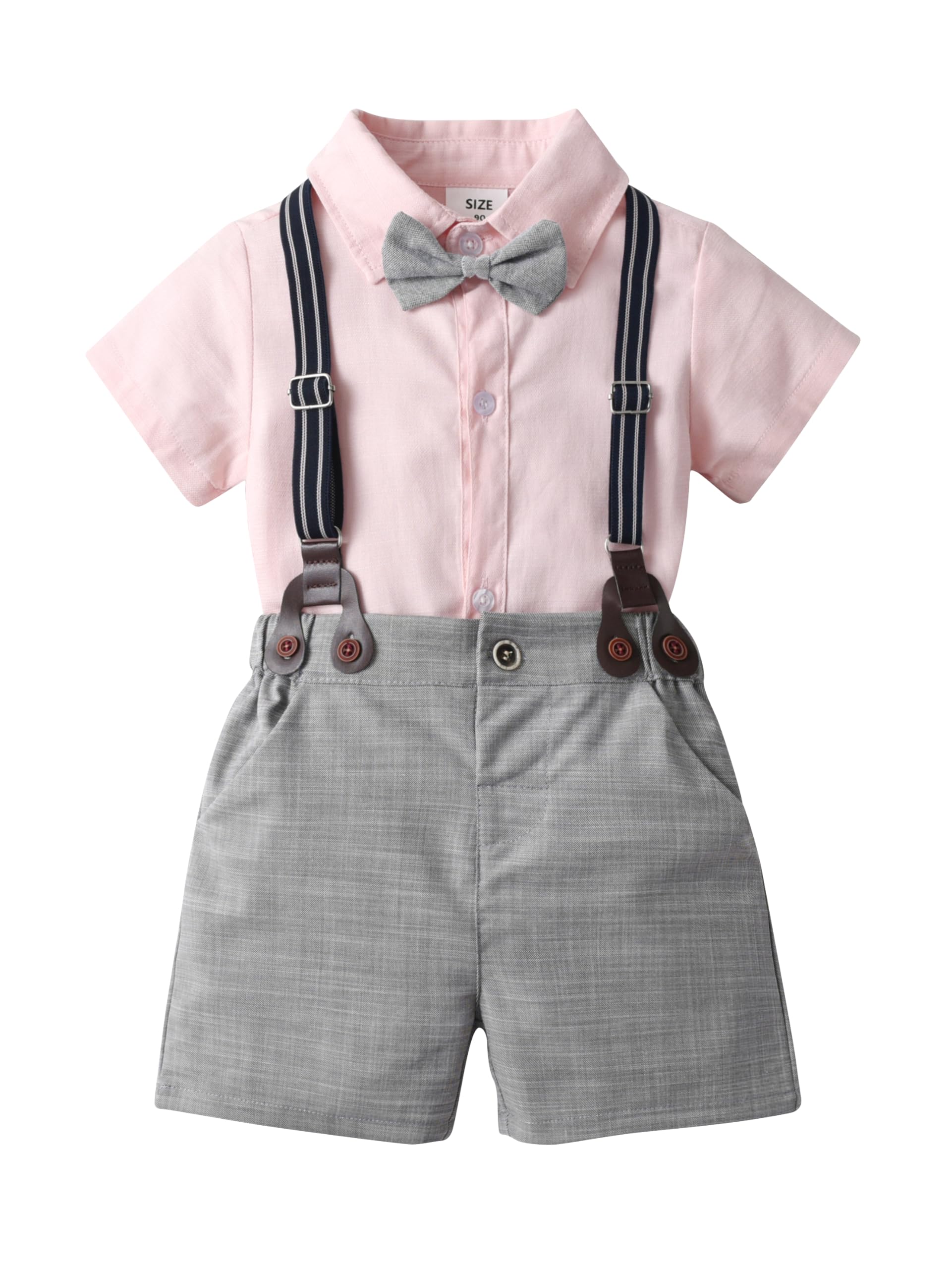Baby Boys Gentleman Outfits Suits, Infant Short Shirt+Bib Pants+Bow Tie Overalls Clothes Set,3-6M