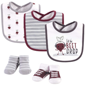Hudson Baby Unisex Baby Cotton Bib And Sock Set, Drop The Beet, One Size