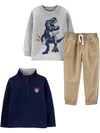 Simple Joys By Carter'S Baby Boys' 3-Piece Playwear Set, Beige/Grey Dinosaur/Navy, 3T