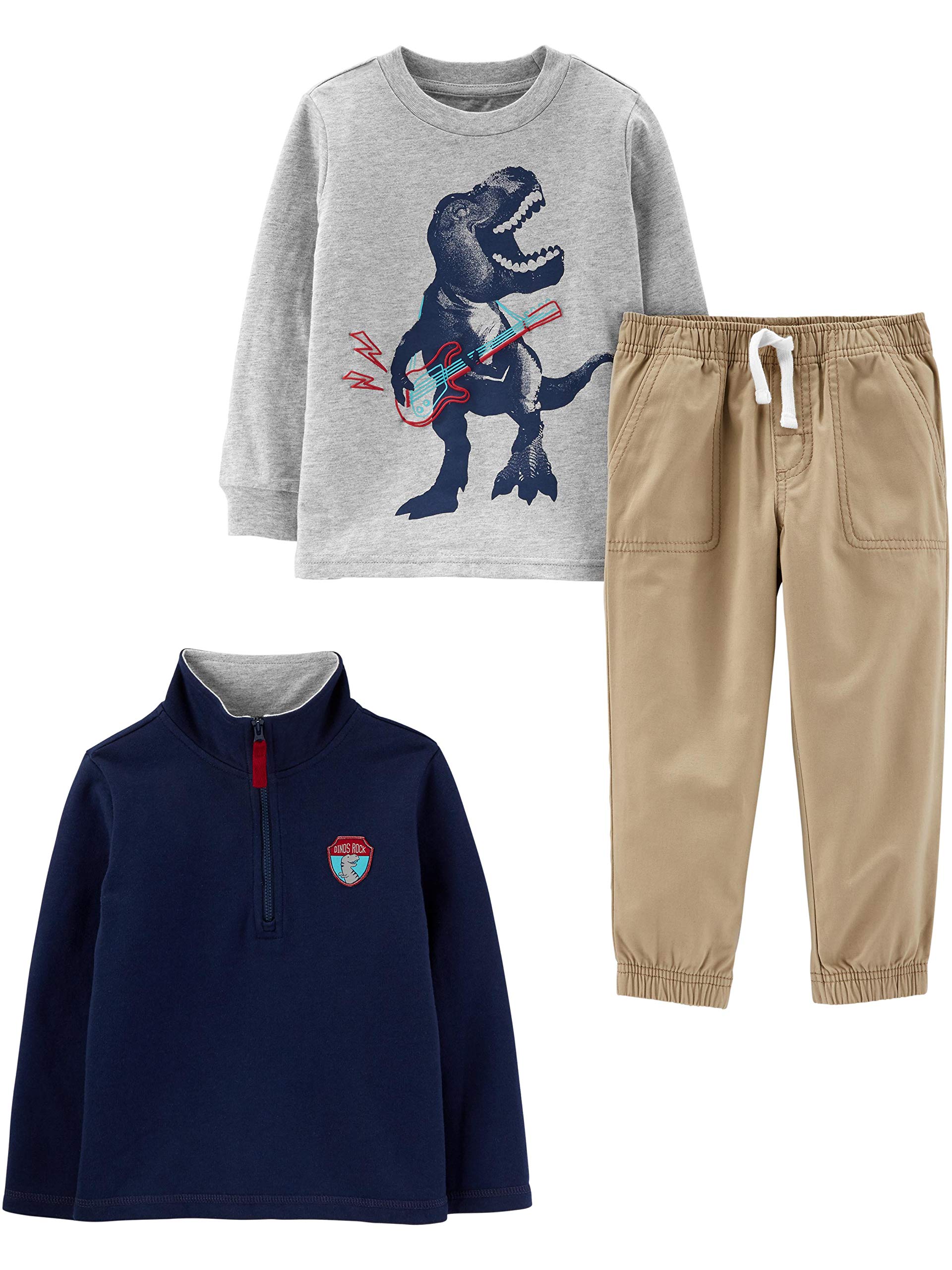 Simple Joys By Carter'S Baby Boys' 3-Piece Playwear Set, Beige/Grey Dinosaur/Navy, 12 Months