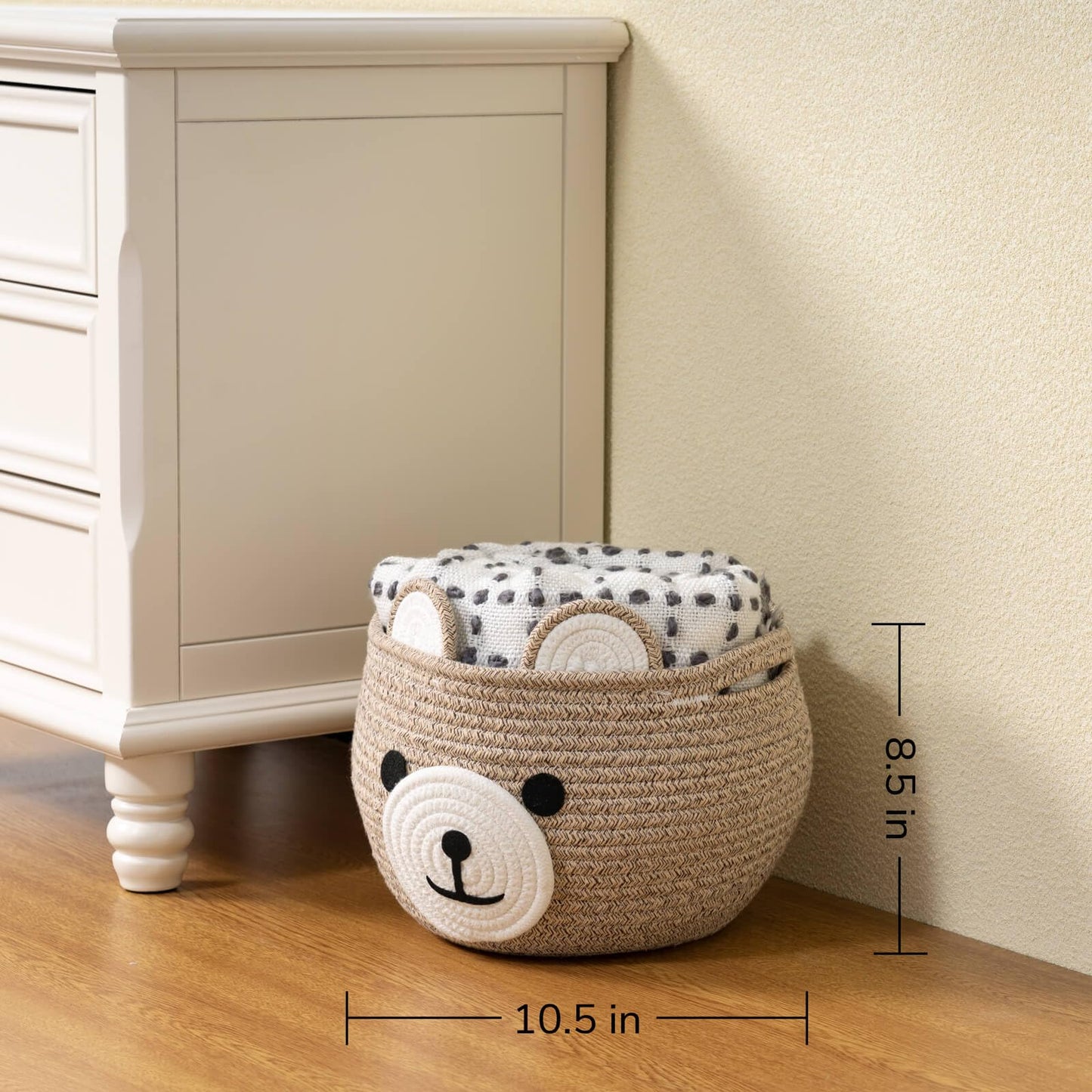 Cherrynow Cotton Rope Basket Baby Basket For Nursery, Bear Gift Basket For Kids, Empty Baby Shower Basket With Handles, Small Cu
