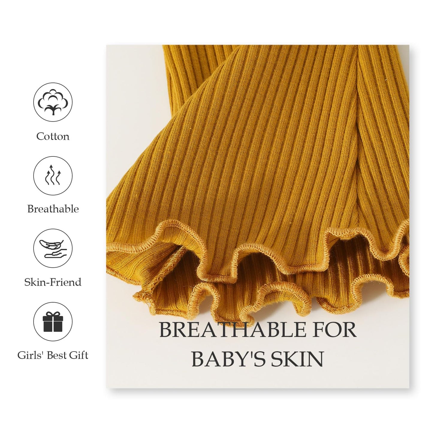 Sobowo Toddler Baby Girl Flare Pants 3 Pack Solid Ribbed Ruffle Bell Bottoms Pants Fall Outfits(Black/Yellow/Beige, 9-12 Months)