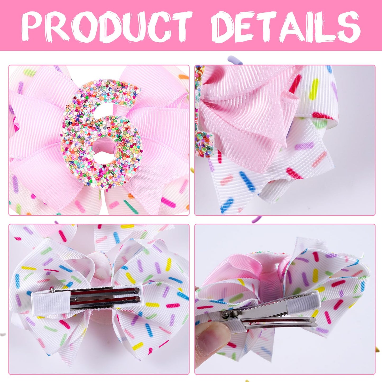 2Pcs Hair Clip, Pink Bow Hair Clips For Baby Girls 6Th Birthday Party Decorations