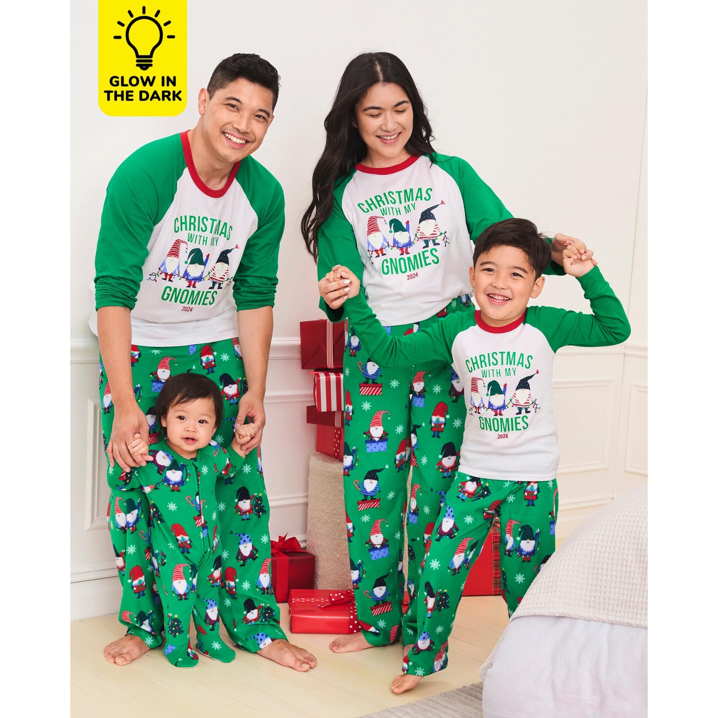 The Children'S Place Baby Toddler One Piece Family Matching, Holiday Pajama Sets, Fleece, Green Christmas With My Gnomies
