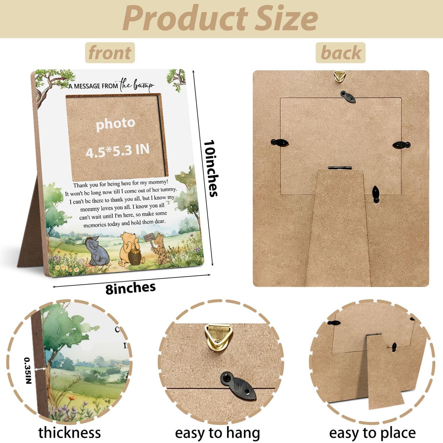 Hatzelou Classic Winnie A Message From The Bump Baby Sonogram Picture Frame, The Pooh Baby Shower Sign Picture Frame, Baby Showe