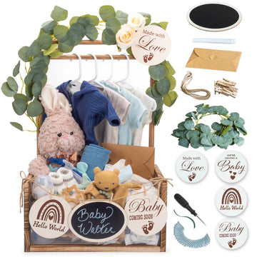Little Cuteness Wooden Baby Shower Crate Closet with Clear Acrylic Front - Customizable Wooden Crate Box with Dual Rod System, E
