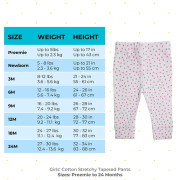 Spasilk Tapered Pants, Girls Cotton Pants, 3 Pack, Pink Dots, 18 Months