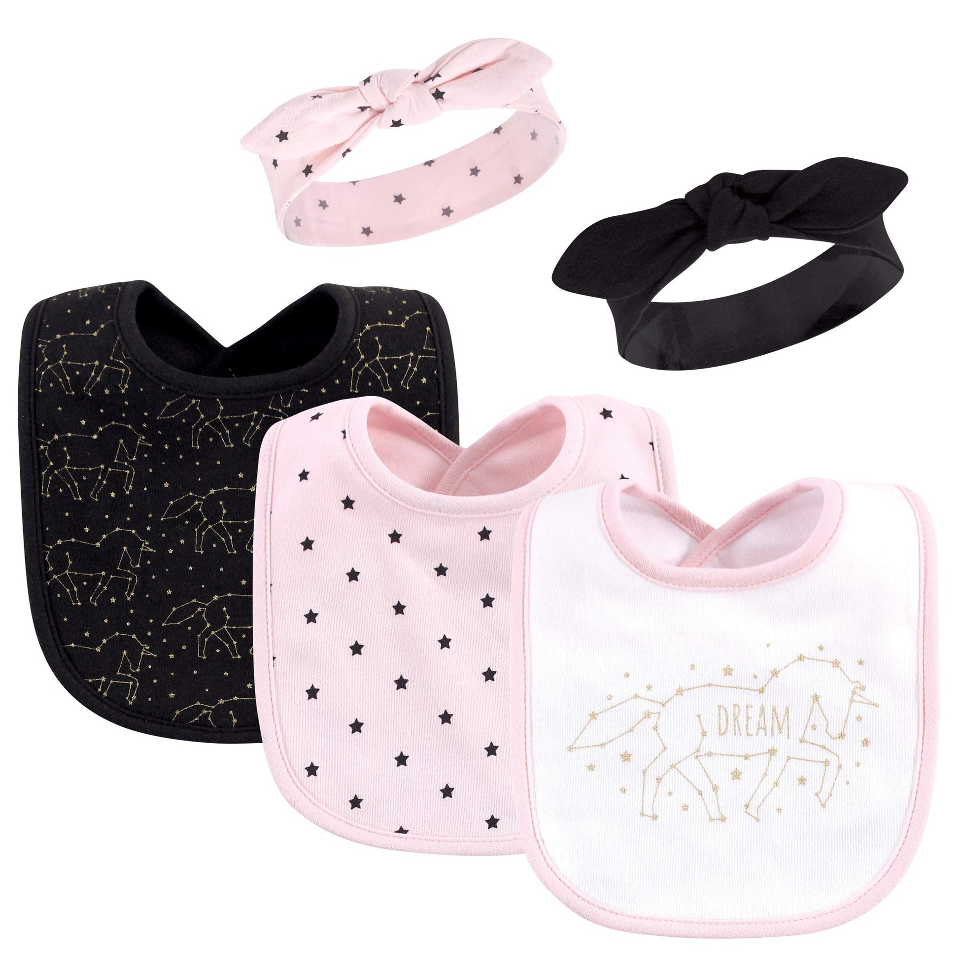 Hudson Baby Unisex Baby Cotton Bib And Headband Or Caps Set, Dream Unicorn, One Size