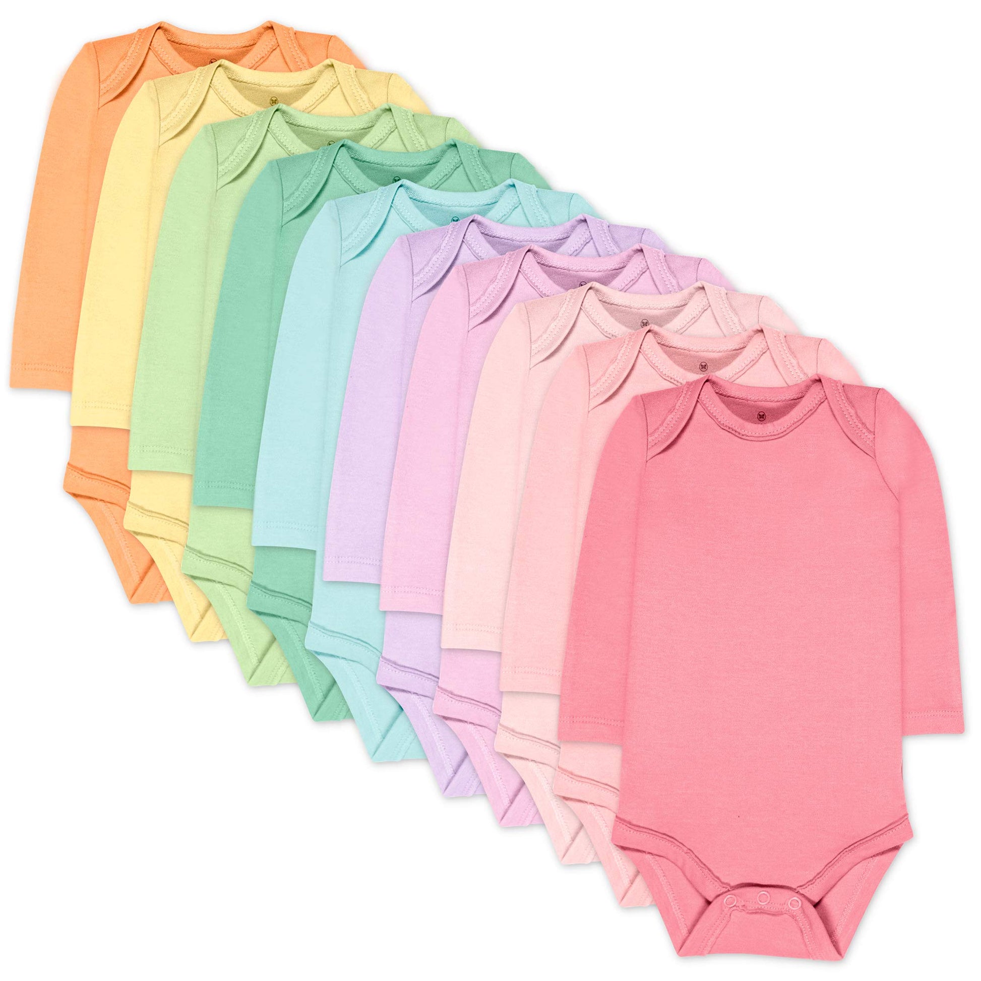 Honestbaby Unisex Baby 10-Pack Organic Cotton Long Sleeve Bodysuits And Toddler T Shirt Set, Rainbow Girl, 3-6 Months Us