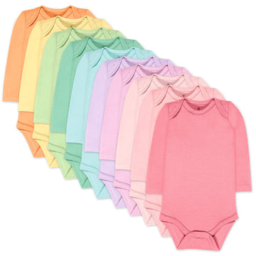 Honestbaby Unisex Baby 10-Pack Organic Cotton Long Sleeve Bodysuits And Toddler T Shirt Set, Rainbow Girl, 3-6 Months Us